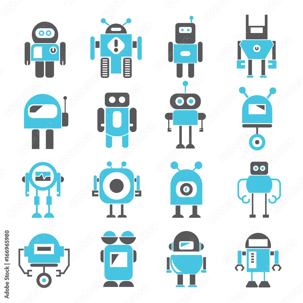 cartoon robot character icons cartoon robot character icons