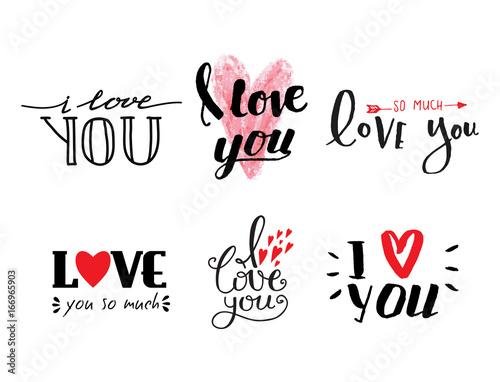 Vector I love You text overlays hand drawn lettering collection inspirational...