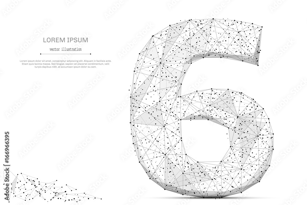 Abstract mash line and point number six on white background with an inscription. Starry sky or space, consisting of stars and the universe. Vector digit 6 illustration Abstract mash line and point number six on white background with an inscription. Starry sky or space, consisting of stars and the universe. Vector digit 6 illustration