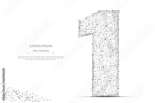 Abstract mash line and point number one on white background with an inscription. Starry sky or space, consisting of stars and the universe. Vector digit 1 illustration