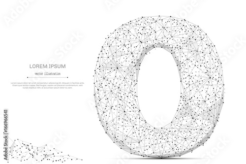Abstract mash line and point number zero on white background with an inscription. Starry sky or space, consisting of stars and the universe. Vector digit 0 illustration photo