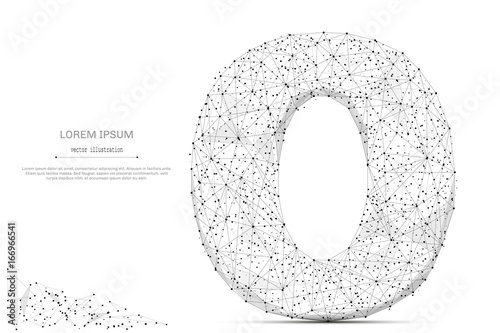 Abstract mash line and point number zero on white background with an inscription. Starry sky or space, consisting of stars and the universe. Vector digit 0 illustration