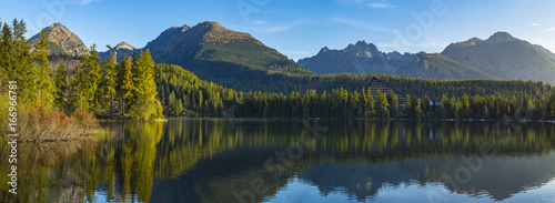 sunrise over the mountain lake in the Tatra Mountains in Slovakia