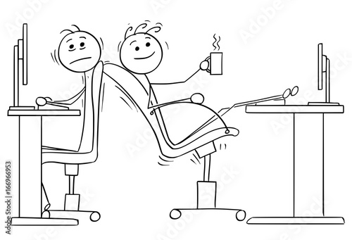 Cartoon of Two Office Workers with Lack of Space for Chairs