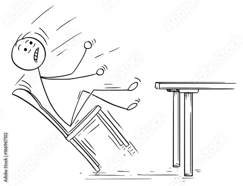 Cartoon Illustration of Man Rocking and Falling with Chair