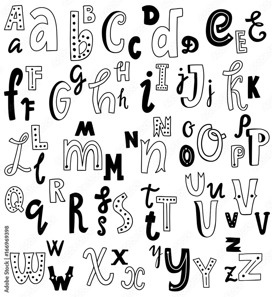 Cute English hand written alphabet, vintage vector font. Lowercase and ...