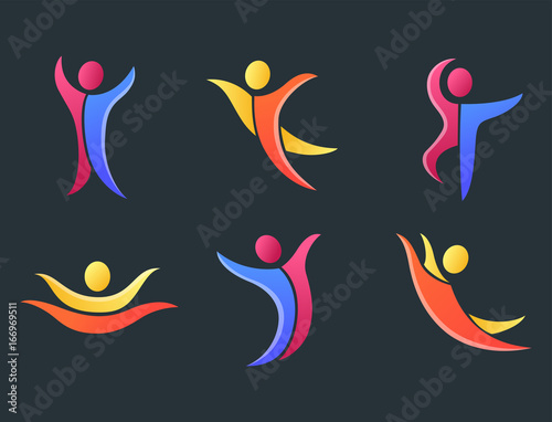 Silhouette abstract people performance character logo human figure pose vector illustration.