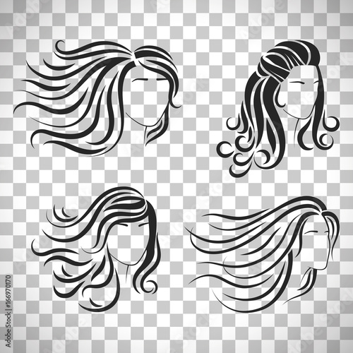 Female head silhouettes with beautiful hair