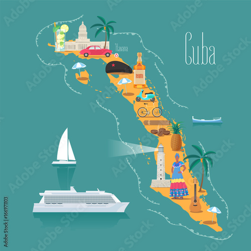 Photo Map of Cuba vector illustration, design