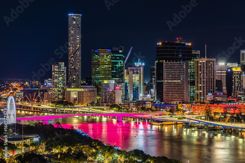 BRISBANE, AUSTRALIA - August 05 2017: Night time areal image of Brisbane CBD and South Bank. © Martin Valigursky