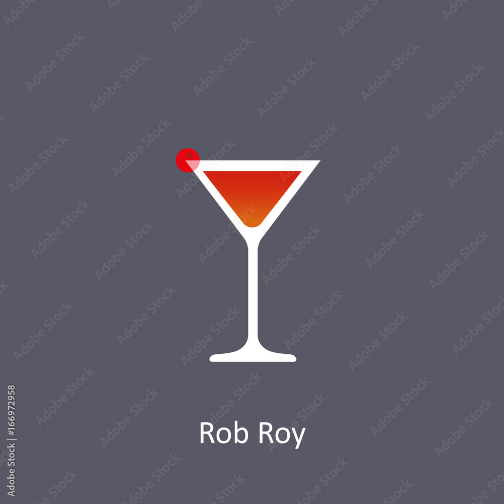 Rob Roy cocktail icon on dark background in flat style Rob Roy cocktail icon on dark background in flat style