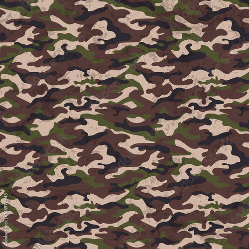 Brown green camouflage background with grunge effect, vector illustration