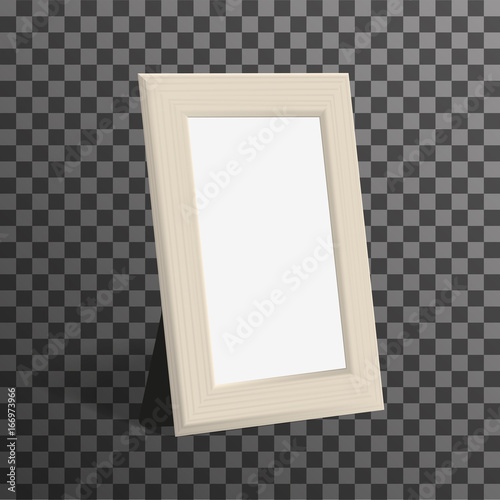 Realistic wooden picture or photo frame mock up standing on transparent background.
