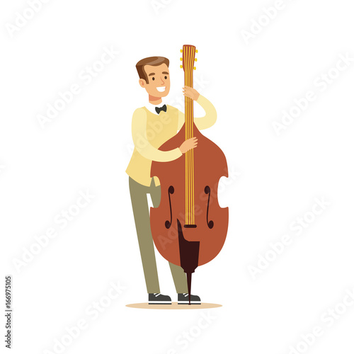 Young cellist playing cello vector Illustration