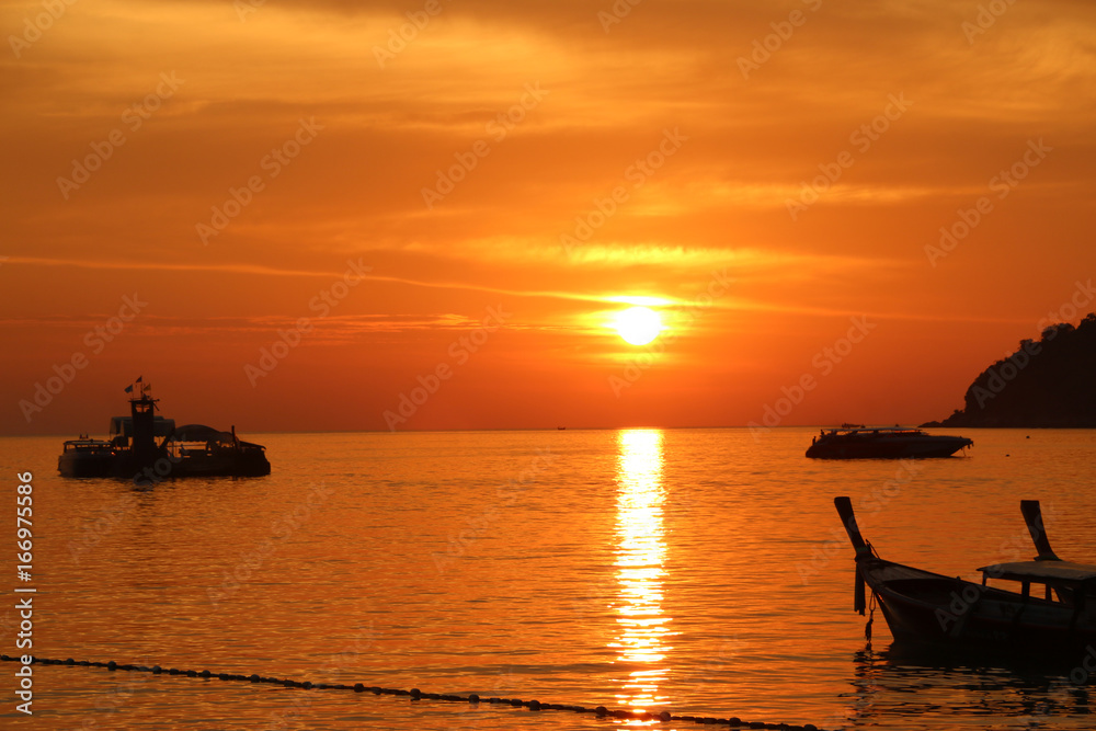 Sunset view at Island Lipe in the Andaman Sea Thailand