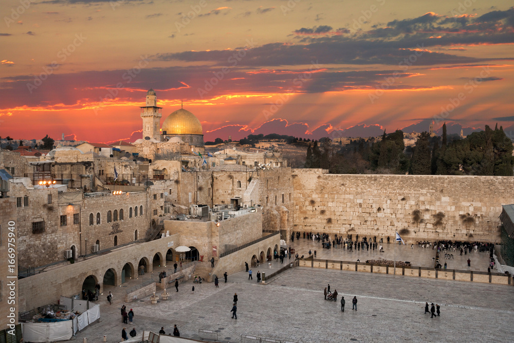 Obraz premium Ściana Płaczu na Wzgórzu Świątynnym w Jerozolimie, Izrael
