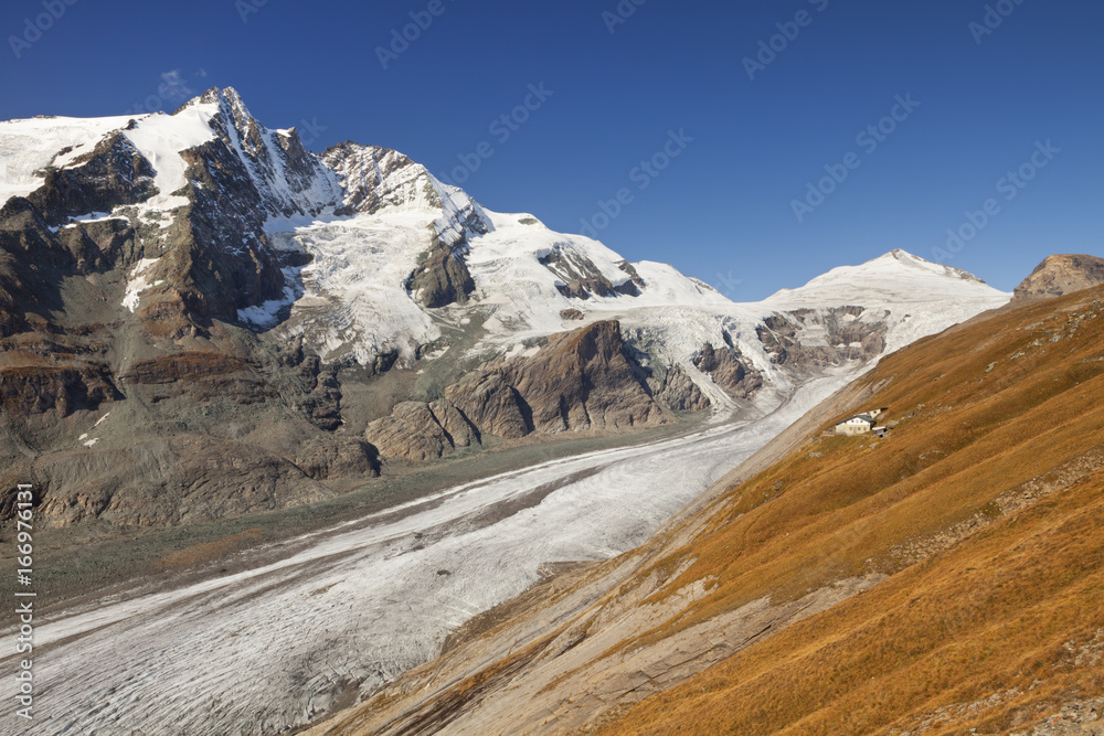 The Großglockner peak and Pasterze Glacier in Austria