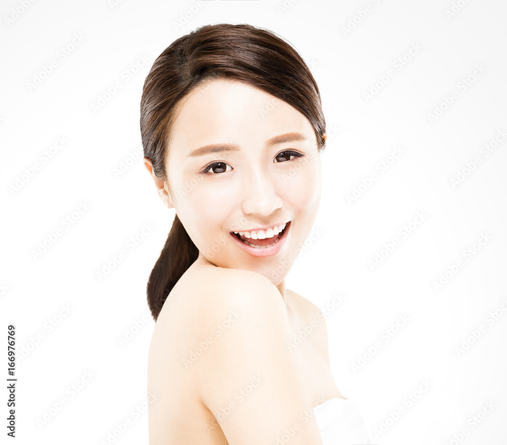 closeup beautiful young woman with clean face closeup beautiful young woman with clean face