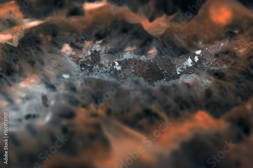 Extreme macro of dark agate slice mineral, abstract background