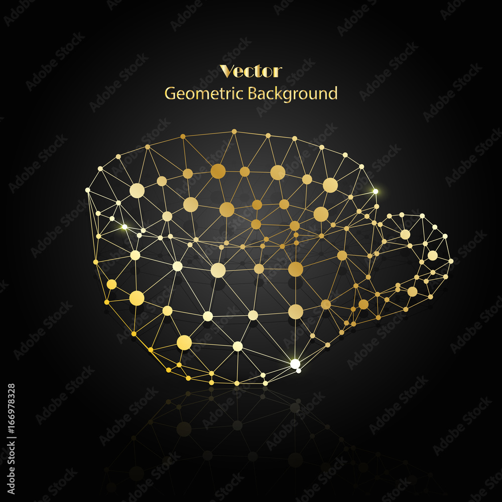 Gold vector cup made of connected dots.