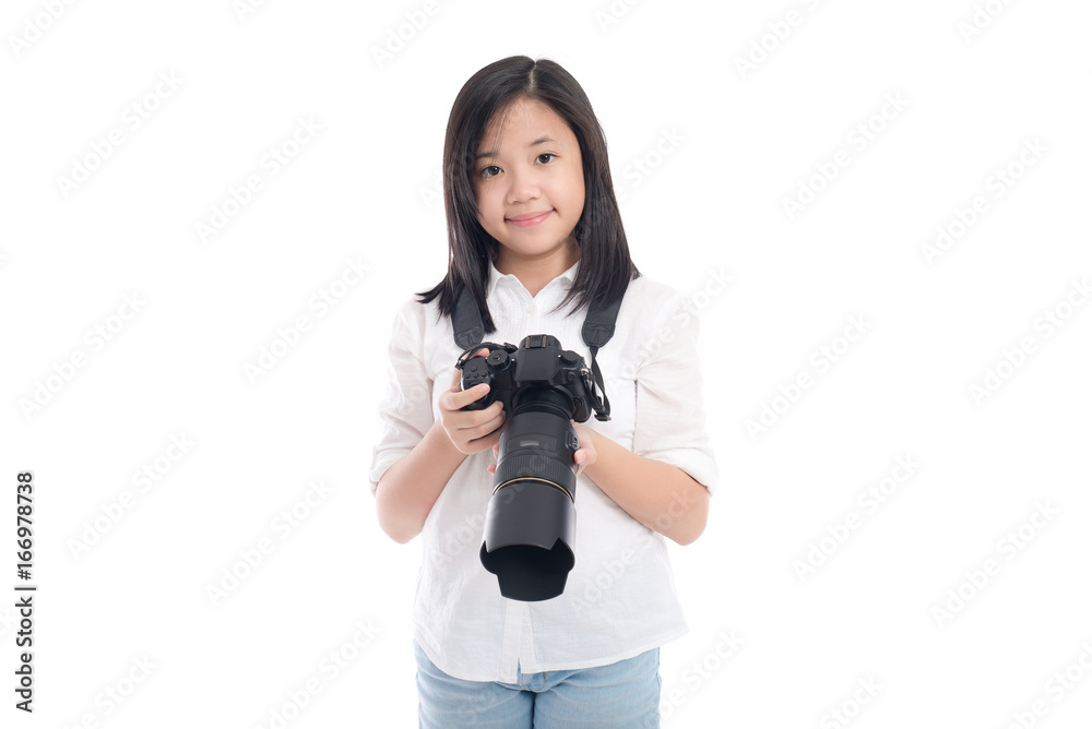 Cute asian girl holding camera Cute asian girl holding camera