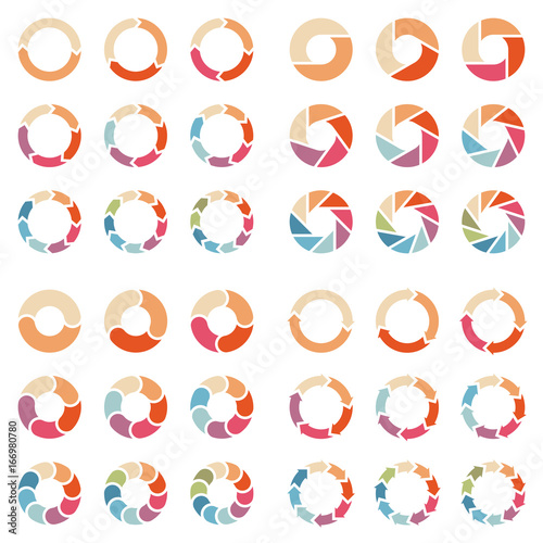 Square Set Pie Charts Arrows Retro