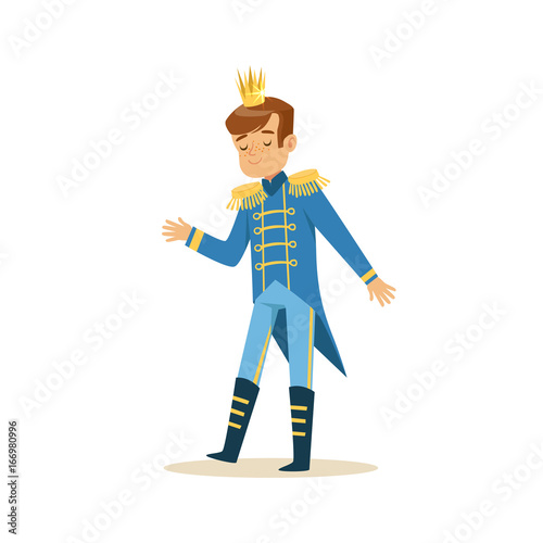 Cute little boy wearing a blue prince costume, fairytale costume for party or holiday vector Illustration photo