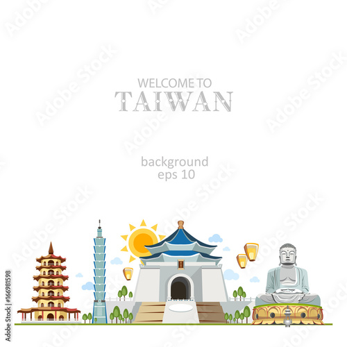 Taiwan set of traditional Taiwanese objects architecture food religion symbols buildings