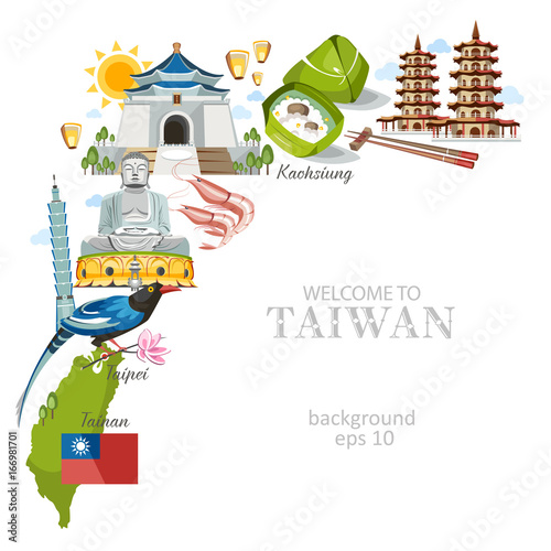 Taiwan background with traditional architecture sights and symbols