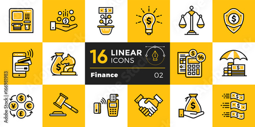 Vector linear icons set of finance, banking. High quality modern icons suitable for print, website and presentation