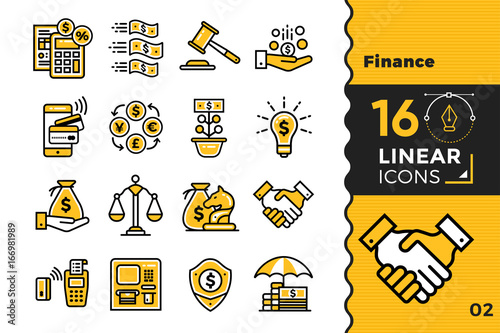 Vector linear icons set of finance, banking. High quality modern icons suitable for print, website and presentation