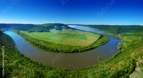 Dnister river landscape in Ternopil region of western Ukraine. Idillyc view from above in the morning. Panorama © Roxana