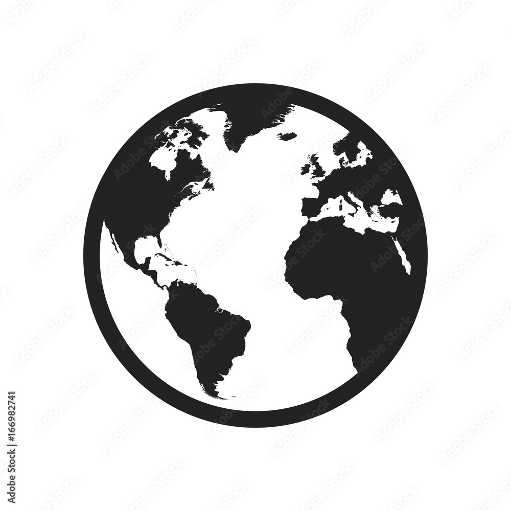 Globe world map vector icon. Round earth flat vector illustration. Planet business concept pictogram on white background. Globe world map vector icon. Round earth flat vector illustration. Planet business concept pictogram on white background.