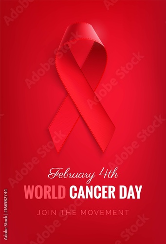 Cancer awareness  Ribbon Background. 4 February world cancer day vertical poster. Vector illustration