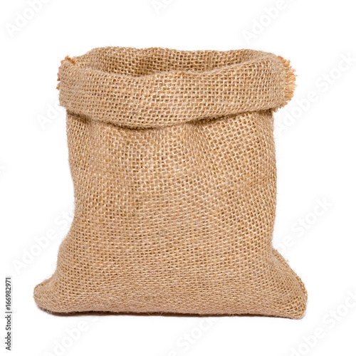 Empty bag from sacking isolated on white background