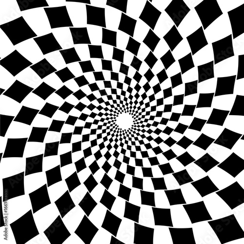 Background, pattern, black and white spiral pattern. Round centered Halftone illustration. Rhombus, figure, geometry