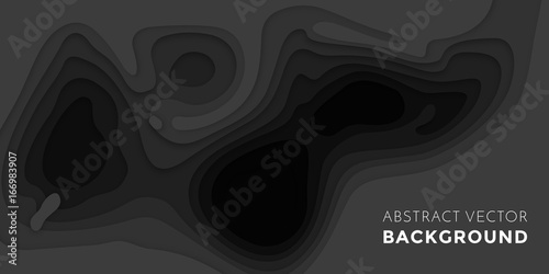 3D papercut banner of gradient black paper multi layers vector pattern background