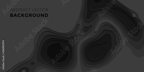 3D papercut gradient pattern background banner black paper multi layers vector