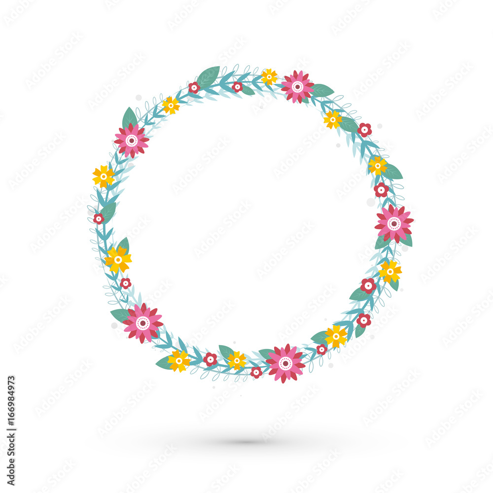 abstract floral round frame with color flowers