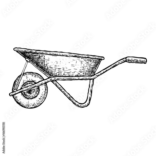 Wheelbarrow isolated on white background, sketch illustration. Vector