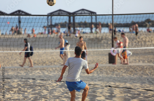Game foot volley on the rune of the Mediterranean Sea