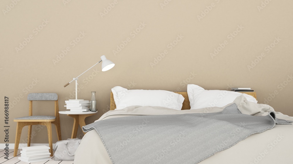 Bedroom interior space in hotel - 3D Rendering