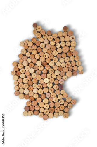Wine-producing countries - maps from wine corks. Map of Germany on white background. Clipping path included.