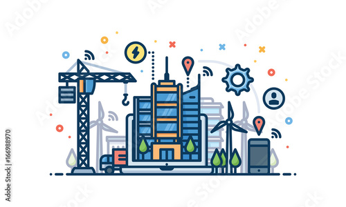 Smart city development, vector illustration