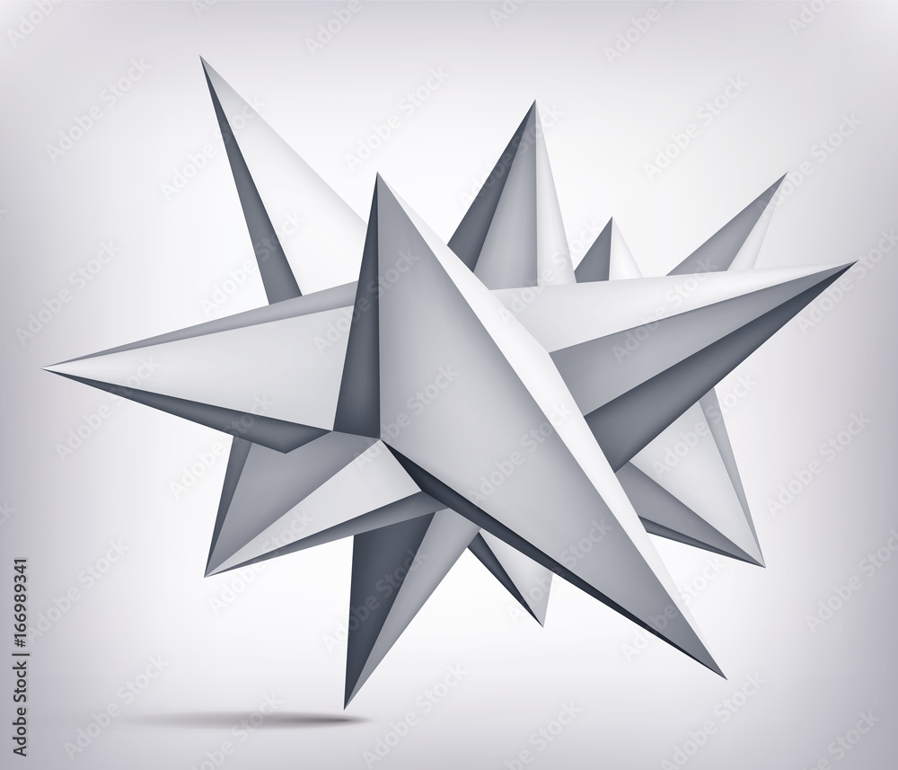 Volume geometric shape, 3d levitation crystal, creative low polygons object, vector design origami star form Volume geometric shape, 3d levitation crystal, creative low polygons object, vector design origami star form