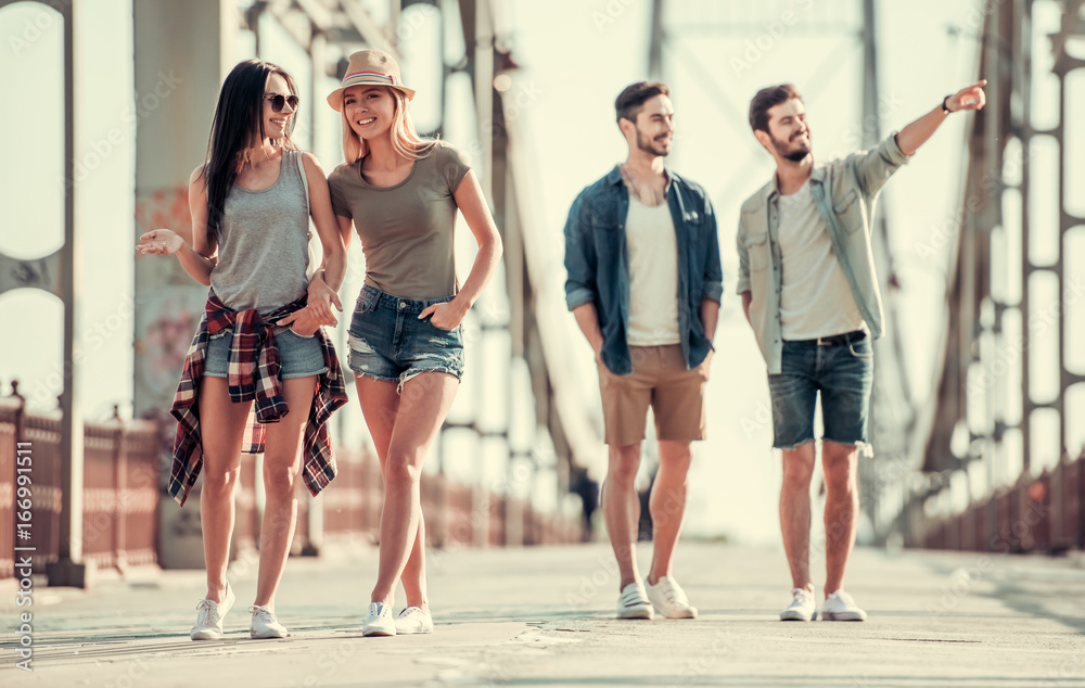 Young people walking outdoors