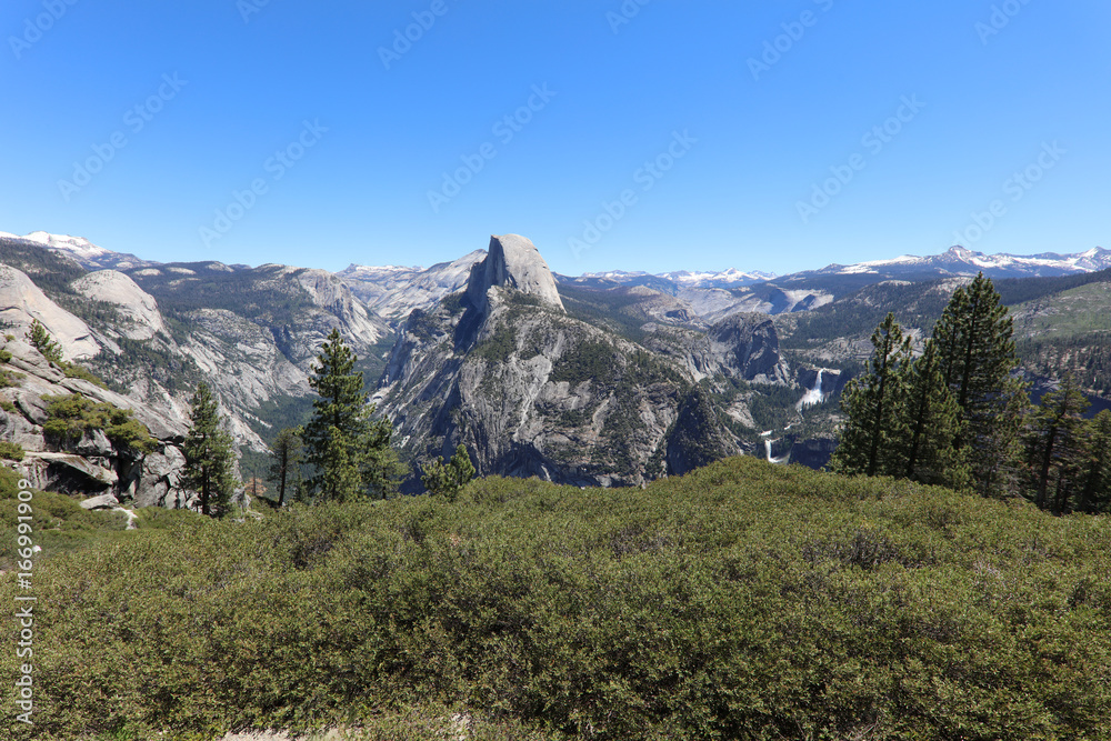 Yosemite National Park with Half Dome and Waterfalls. California. USA