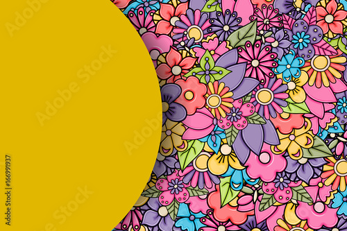 Flowers hand drawn cartoon card background. Spring or summer concept. Vector illustration doodle.