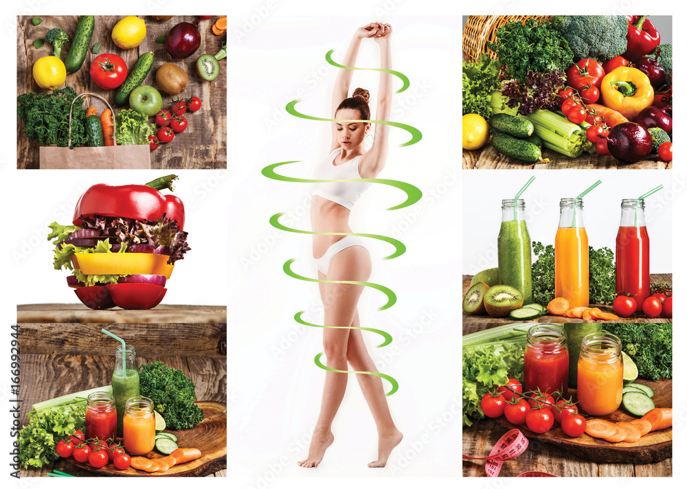 © master1305 - Female body with a cycle arrows. Fat lose, healthy eating and nutrition concept.