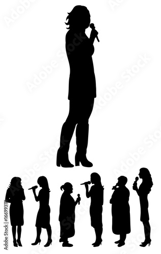 Vector isolated silhouettes set of people singing with microphone